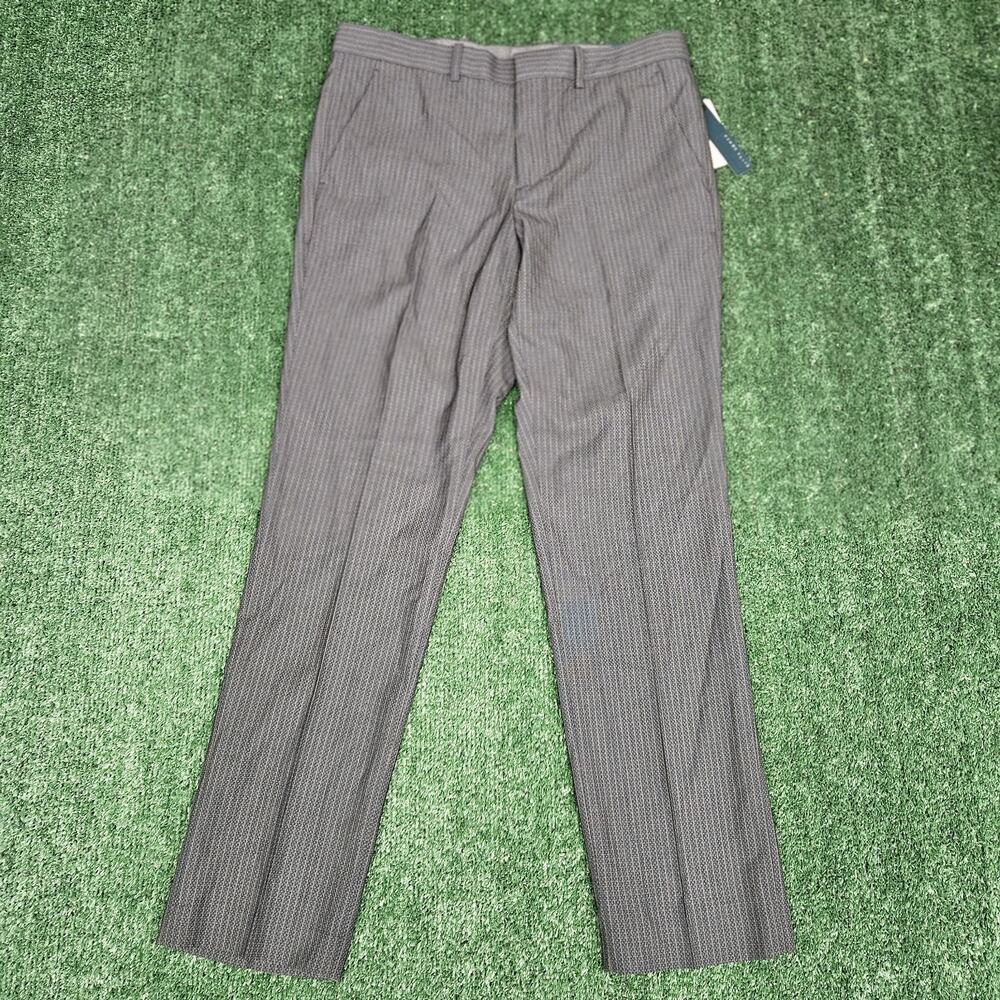 Perry Ellis Mens Stretch Striped Dress Pants Gray 32x32 NWT